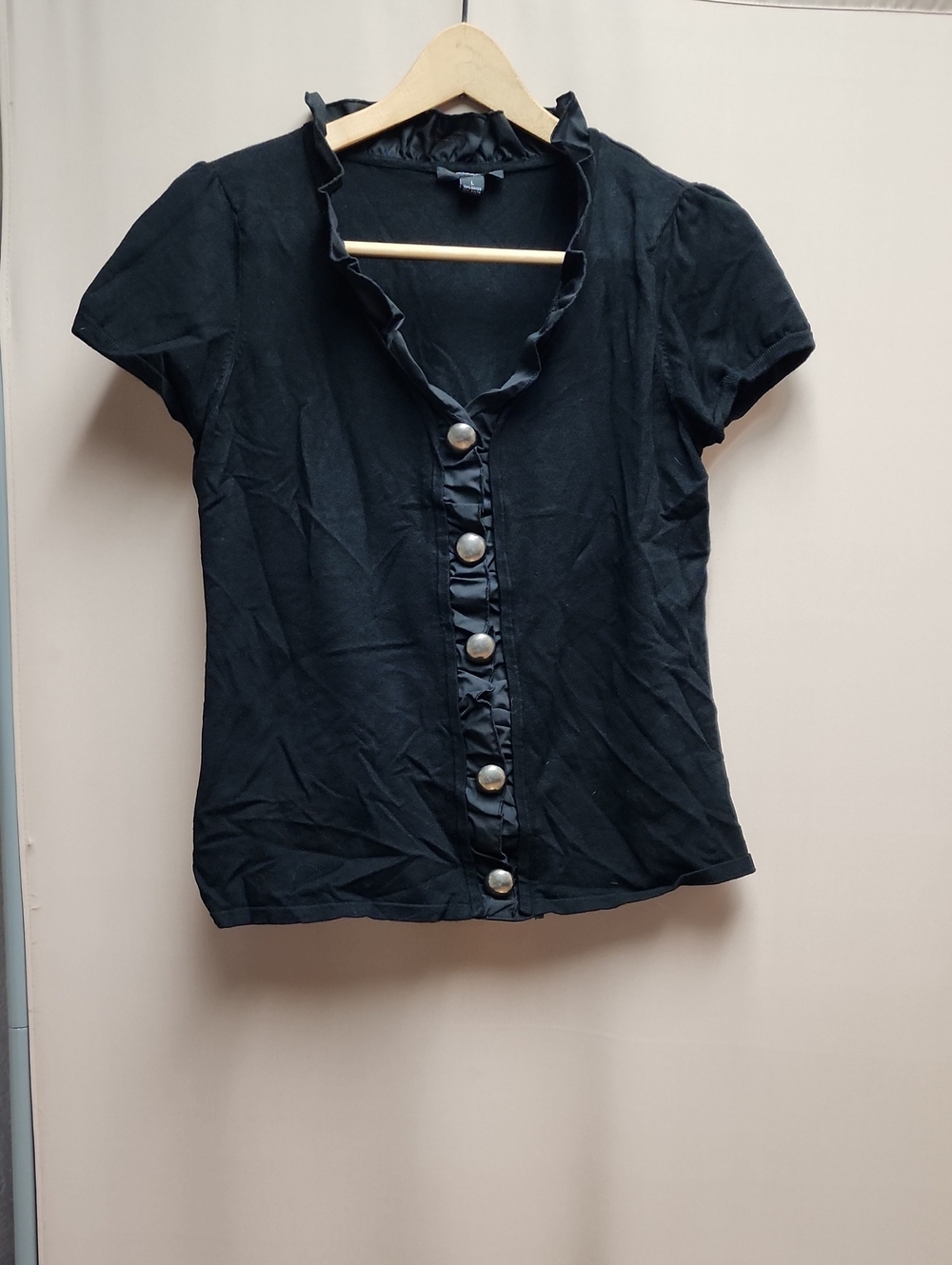 Women’s Black Ruffled-Trim Button Front Top